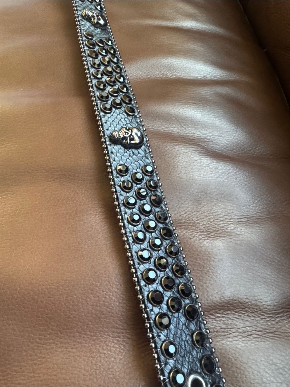Studded Skull Rhinestone Belt with Decorative Buckle Western, Cowgirl, Gothic - Picture 9 of 9
